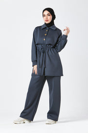 Charcoal Grey Modest Buttoned Co-Ord Set