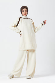 Cream Contrast Knit Co-Ord Set