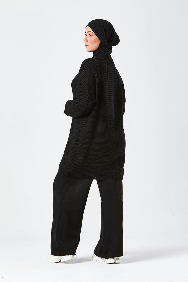 Black Textured Knit Co-ord Set