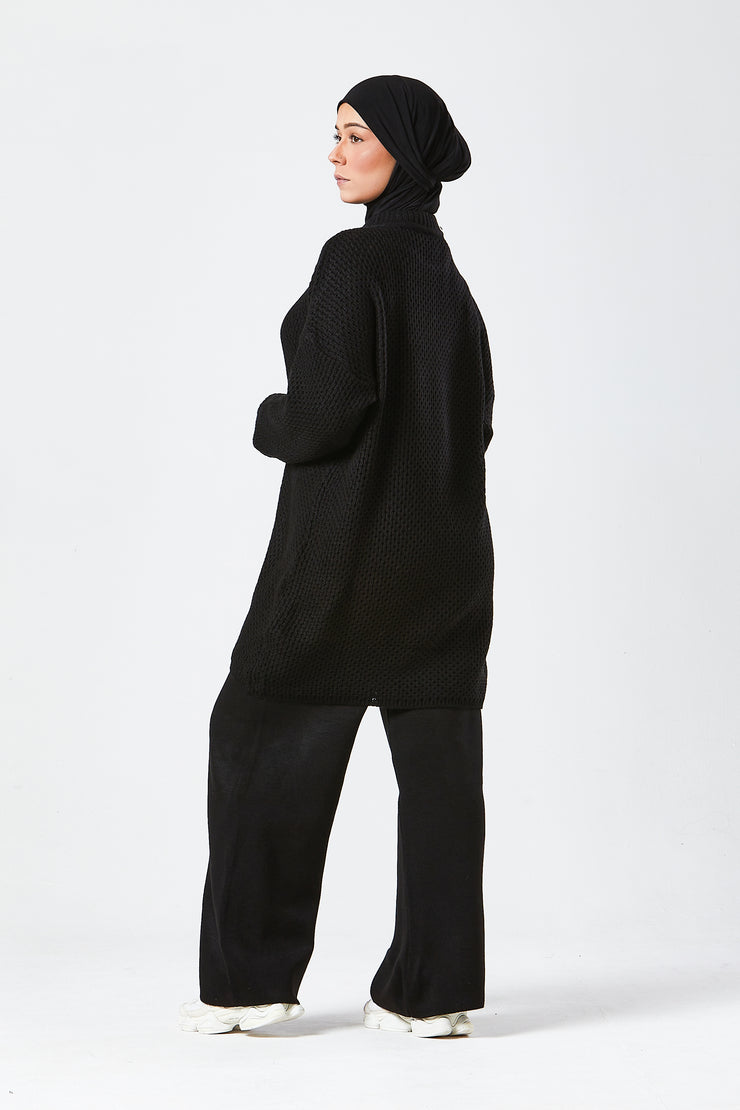 Black Textured Knit Co-ord Set