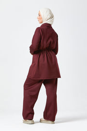 Burgundy Modest Buttoned Co-Ord Set