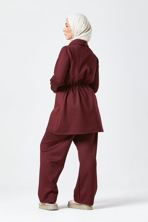 Burgundy Modest Buttoned Co-Ord Set