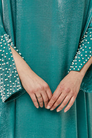 Luxurious Shimmer Pearl High-Neck Dress