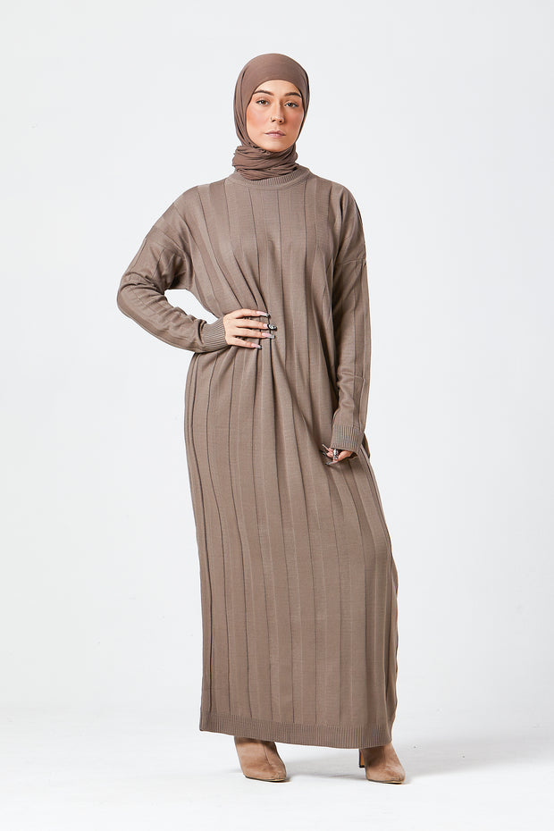Taupe Ribbed Maxi Knit Dress