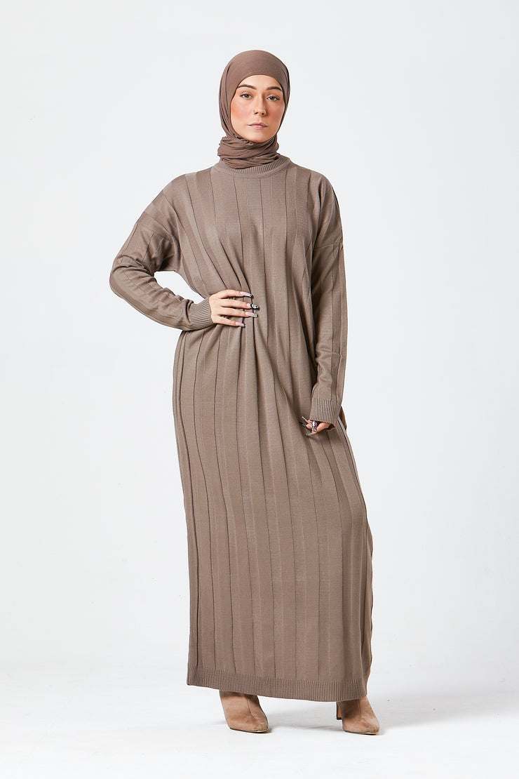 Taupe Ribbed Maxi Knit Dress