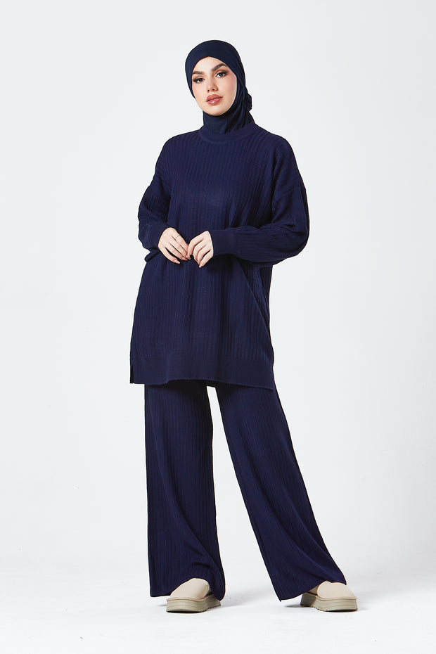 Navy Ribbed Knit Co-ord Set