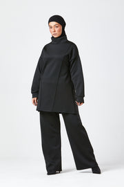 Black Funnel Neck Modest Two Piece Set