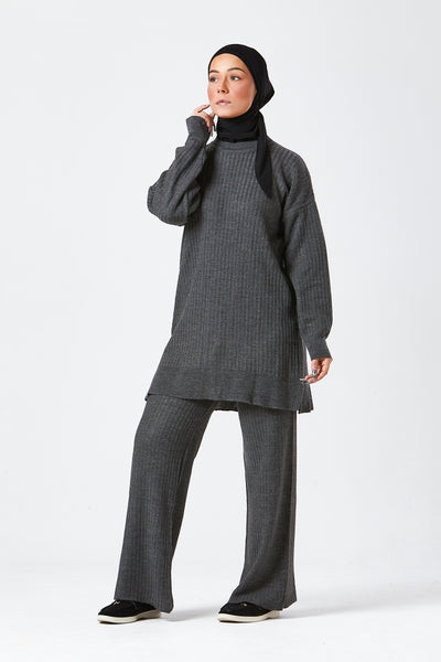 Grey Ribbed Knit Co-ord Set
