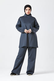Charcoal Grey Funnel Neck Modest Two Piece Set