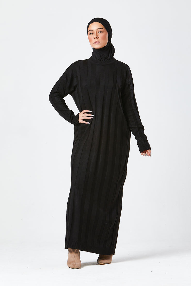Black Ribbed Maxi Knit Dress