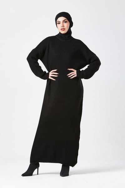 Black Textured Knit Maxi Dress