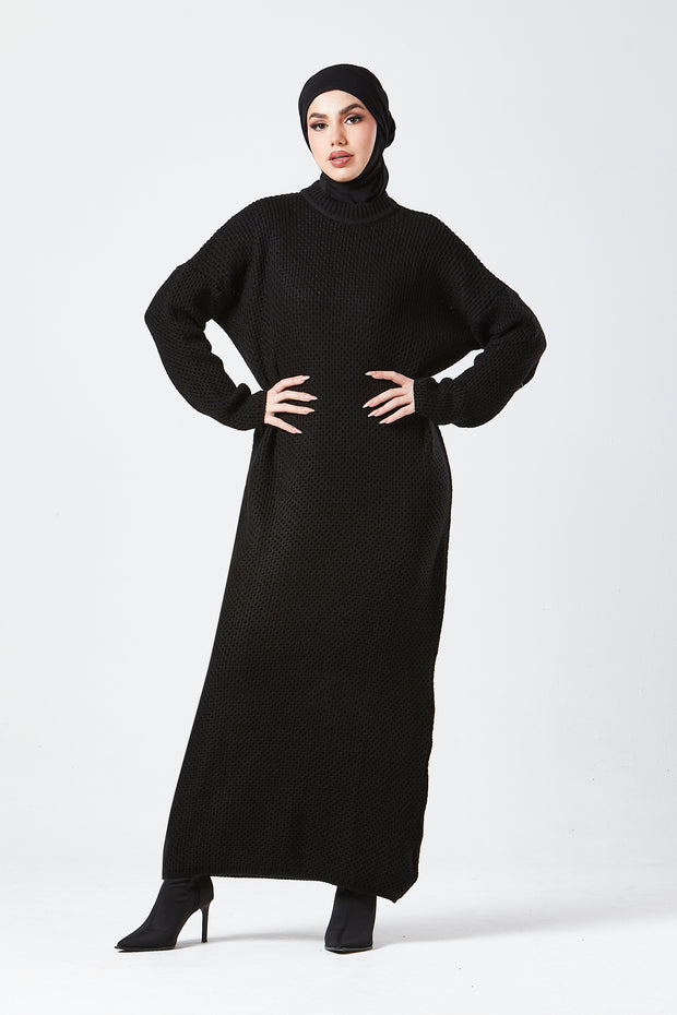 Black Textured Knit Maxi Dress