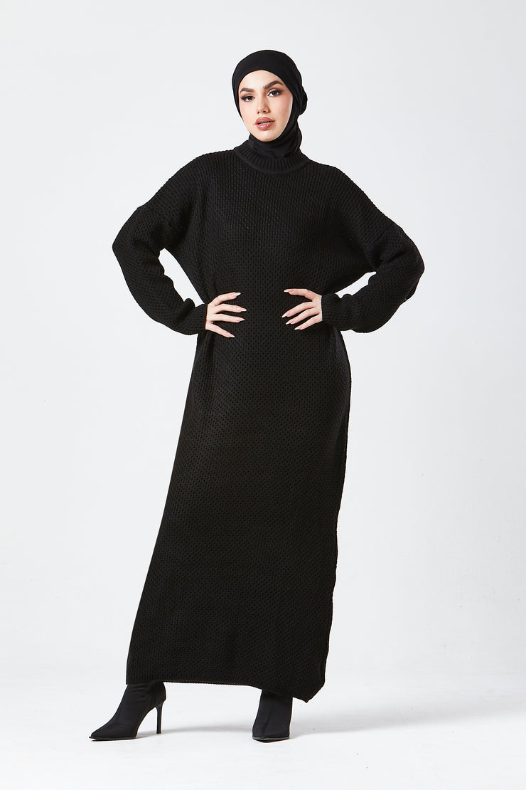 Black Textured Knit Maxi Dress