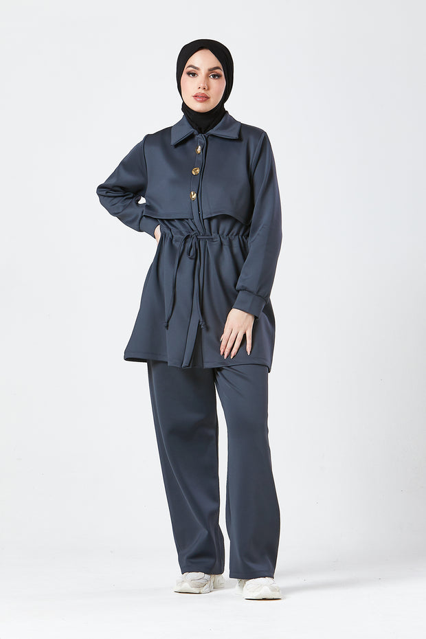 Charcoal Grey Modest Buttoned Co-Ord Set