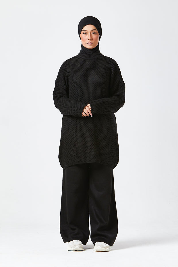 Black Textured Knit Co-ord Set