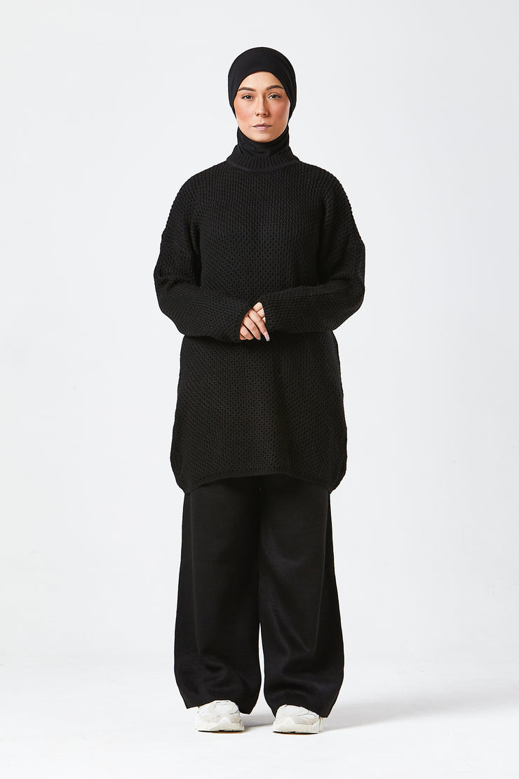 Black Textured Knit Co-ord Set