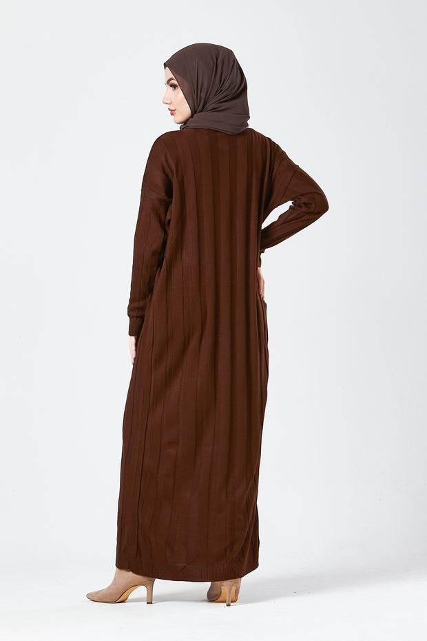 Brown Ribbed Maxi Knit Dress