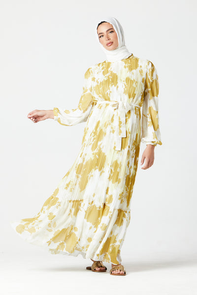 Yellow Pleated Maxi