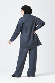Charcoal Grey Funnel Neck Modest Two Piece Set