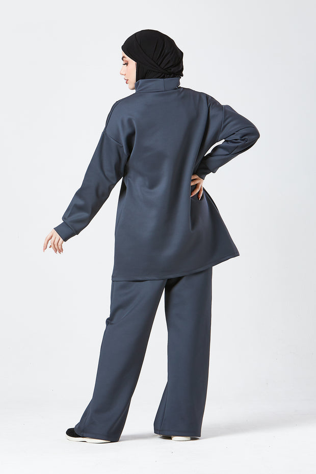 Charcoal Grey Funnel Neck Modest Two Piece Set