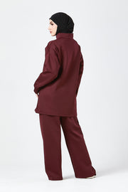 Burgundy Funnel Neck Modest Two Piece Set