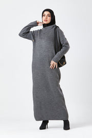 Grey Maxi Knit Dress with Side Buttons