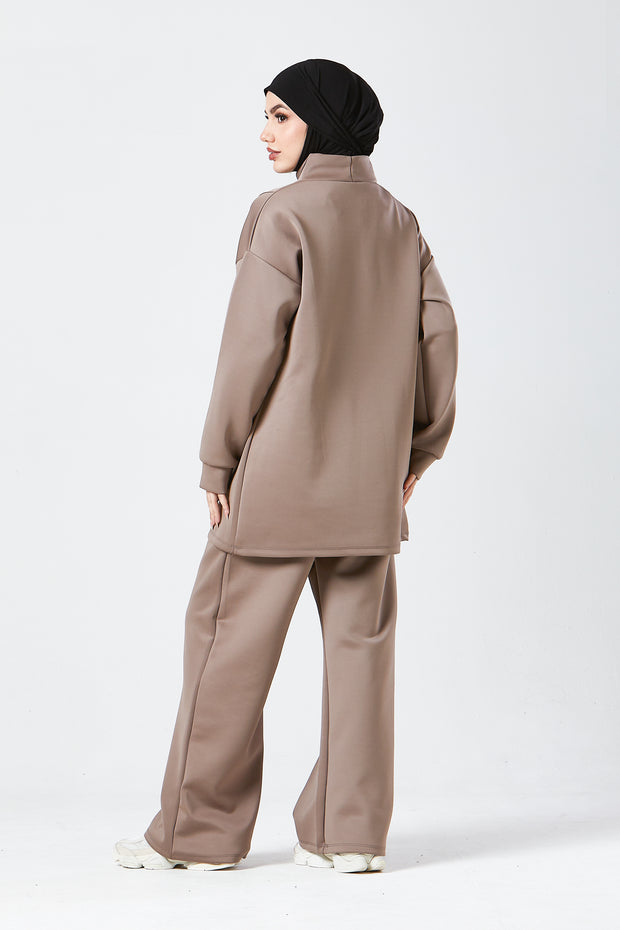 Mocha Funnel Neck Modest Two Piece Set