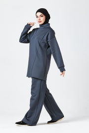 Charcoal Grey Funnel Neck Modest Two Piece Set