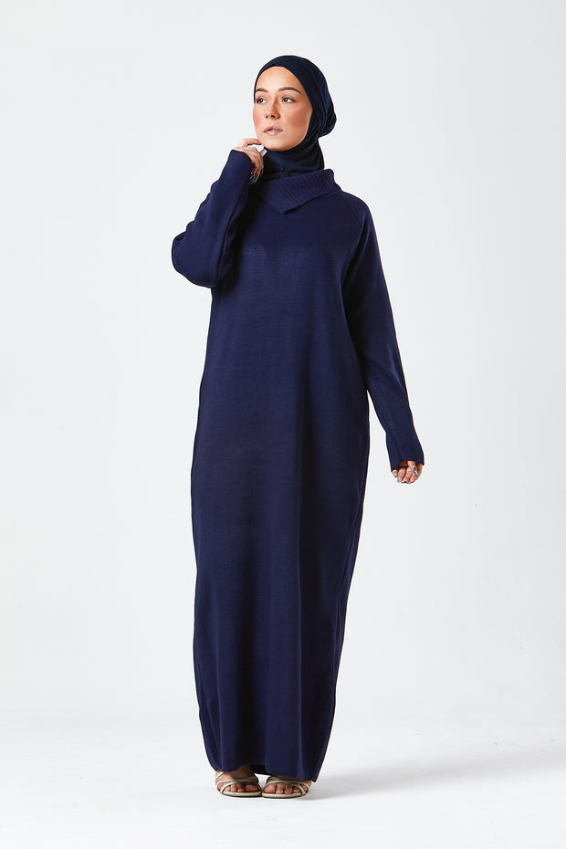 Navy Maxi Knit Dress with Side Buttons