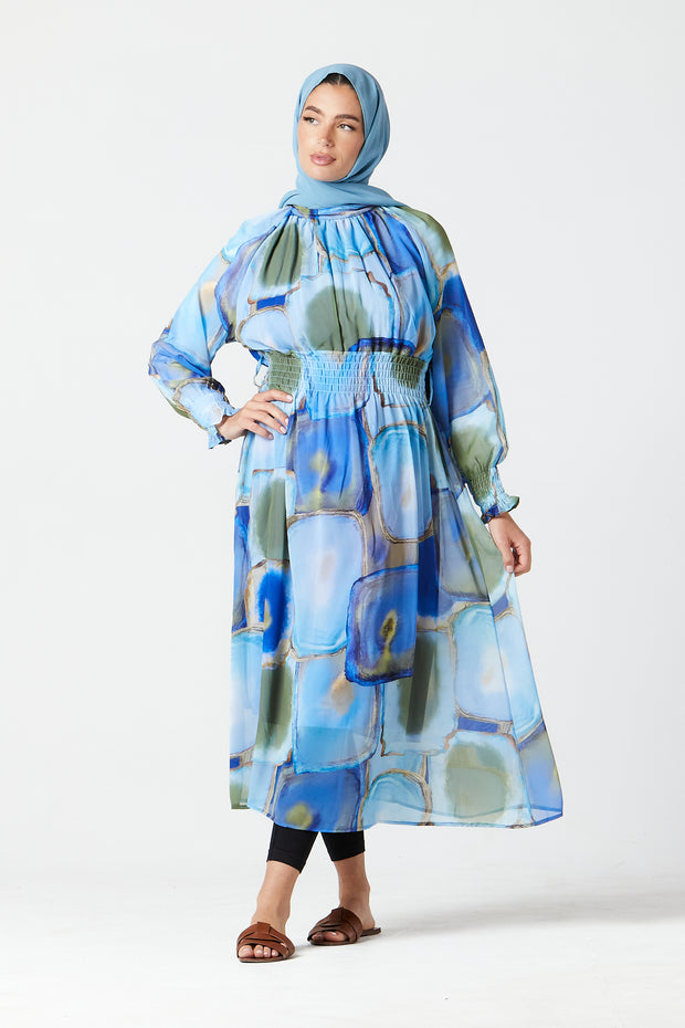 Blue Abstract Midi Dress