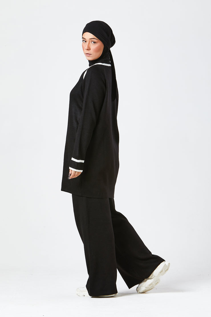 Black Contrast Knit Co-Ord Set