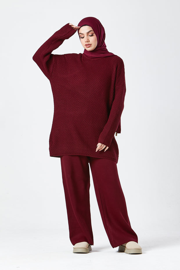 Burgundy Textured Knit Co-ord Set