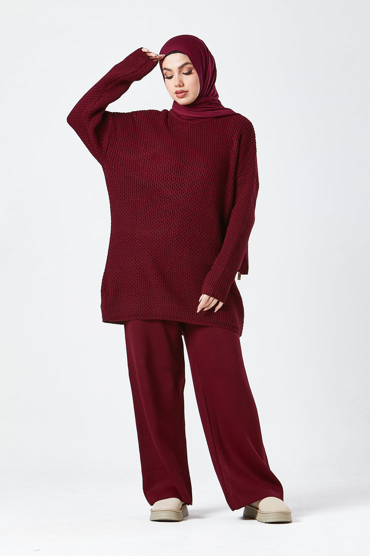 Burgundy Textured Knit Co-ord Set