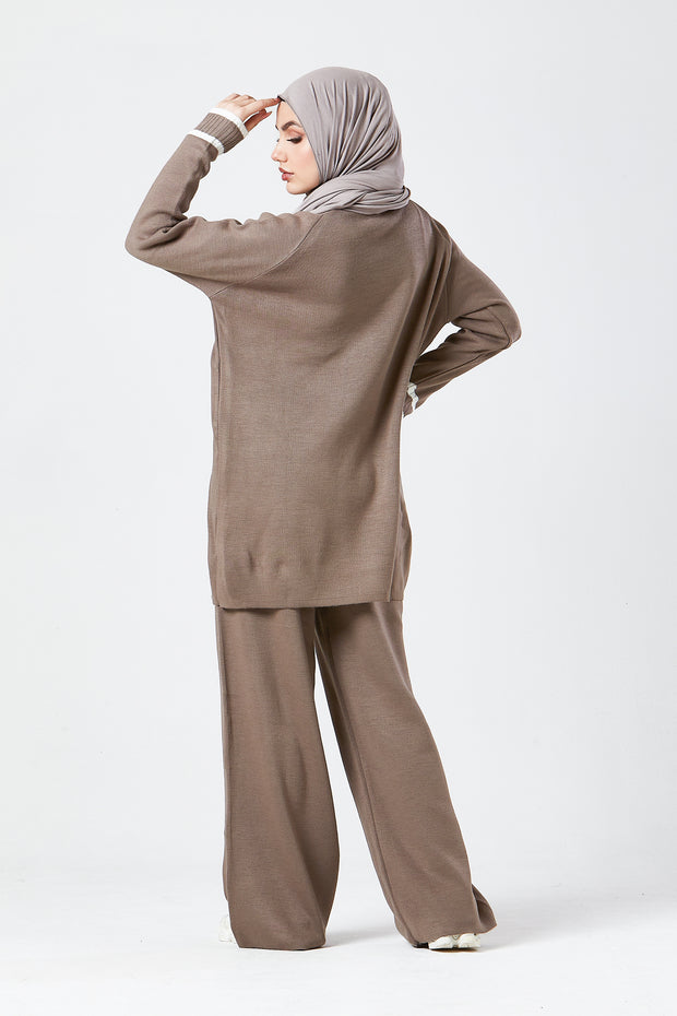 Taupe Contrast Knit Co-Ord Set