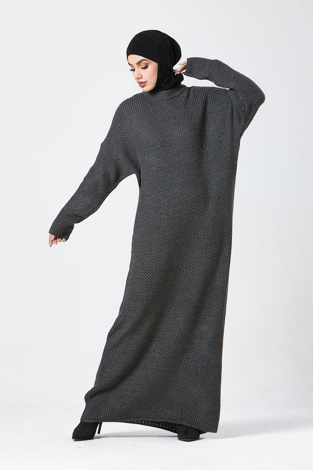 Grey Textured Knit Maxi Dress