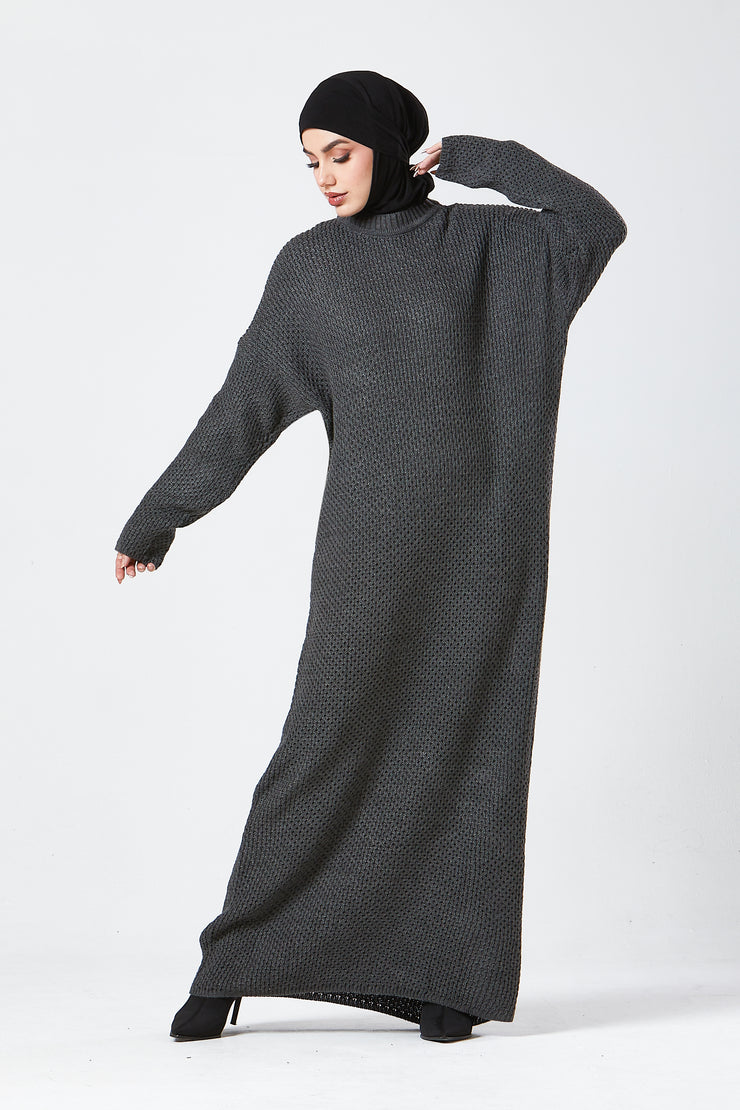 Grey Textured Knit Maxi Dress