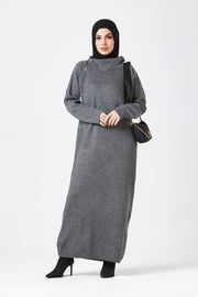 Grey Maxi Knit Dress with Side Buttons