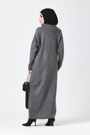Grey Maxi Knit Dress with Side Buttons