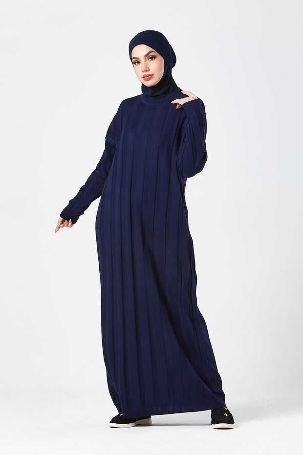 Navy Ribbed Maxi Knit Dress