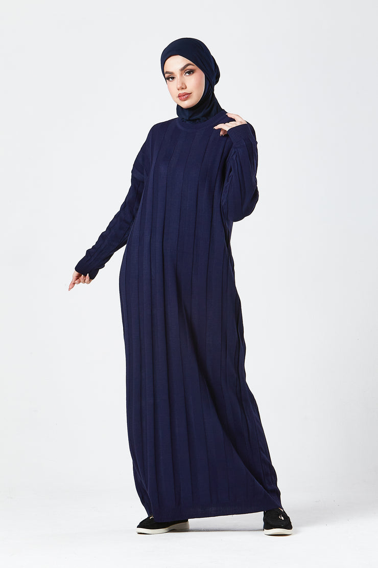 Navy Ribbed Maxi Knit Dress