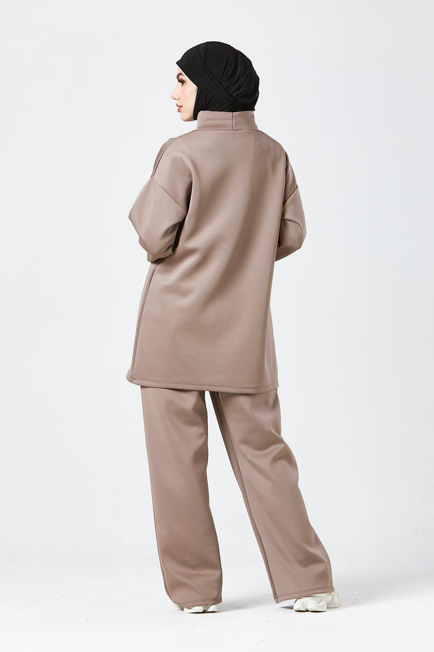 Mocha Funnel Neck Modest Two Piece Set