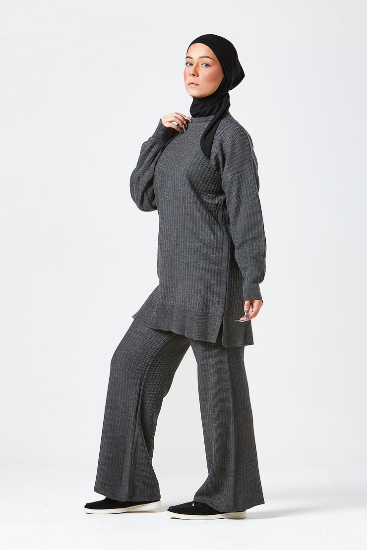 Grey Ribbed Knit Co-ord Set
