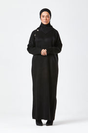 Black Maxi Knit Dress with Side Buttons