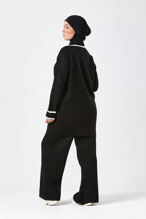 Black Contrast Knit Co-Ord Set