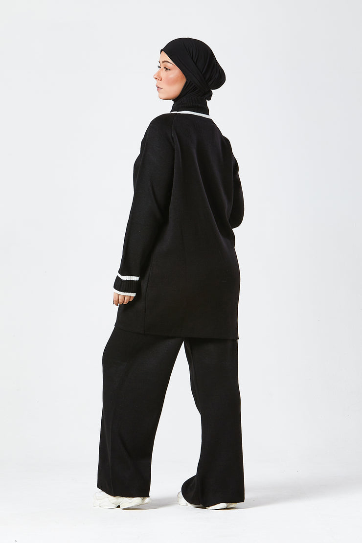 Black Contrast Knit Co-Ord Set