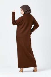 Brown Maxi Knit Dress with Side Buttons