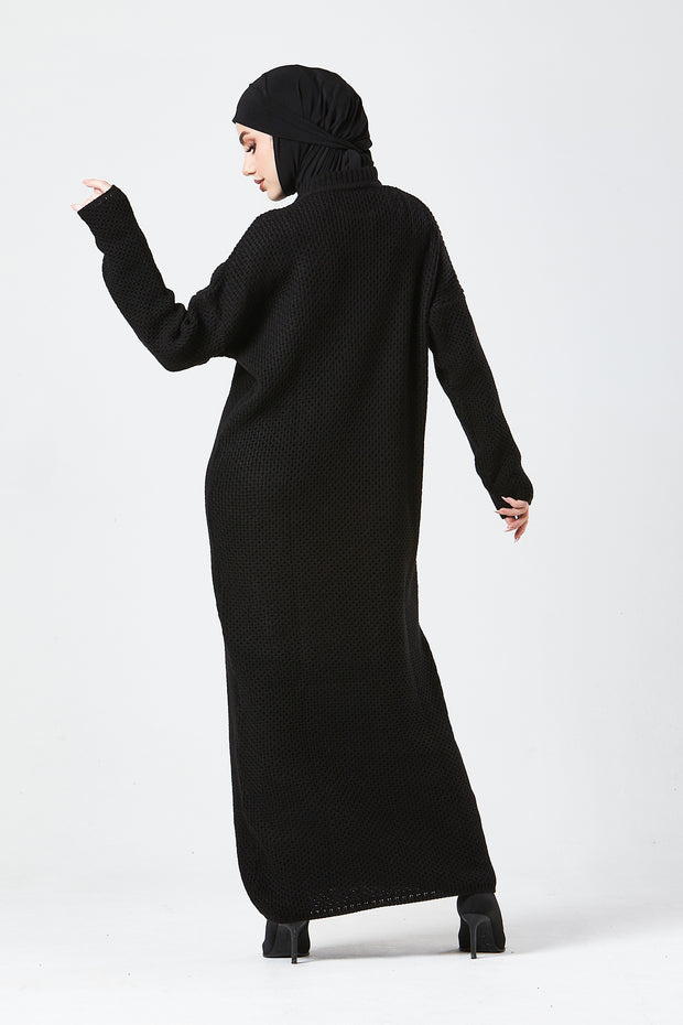 Black Textured Knit Maxi Dress