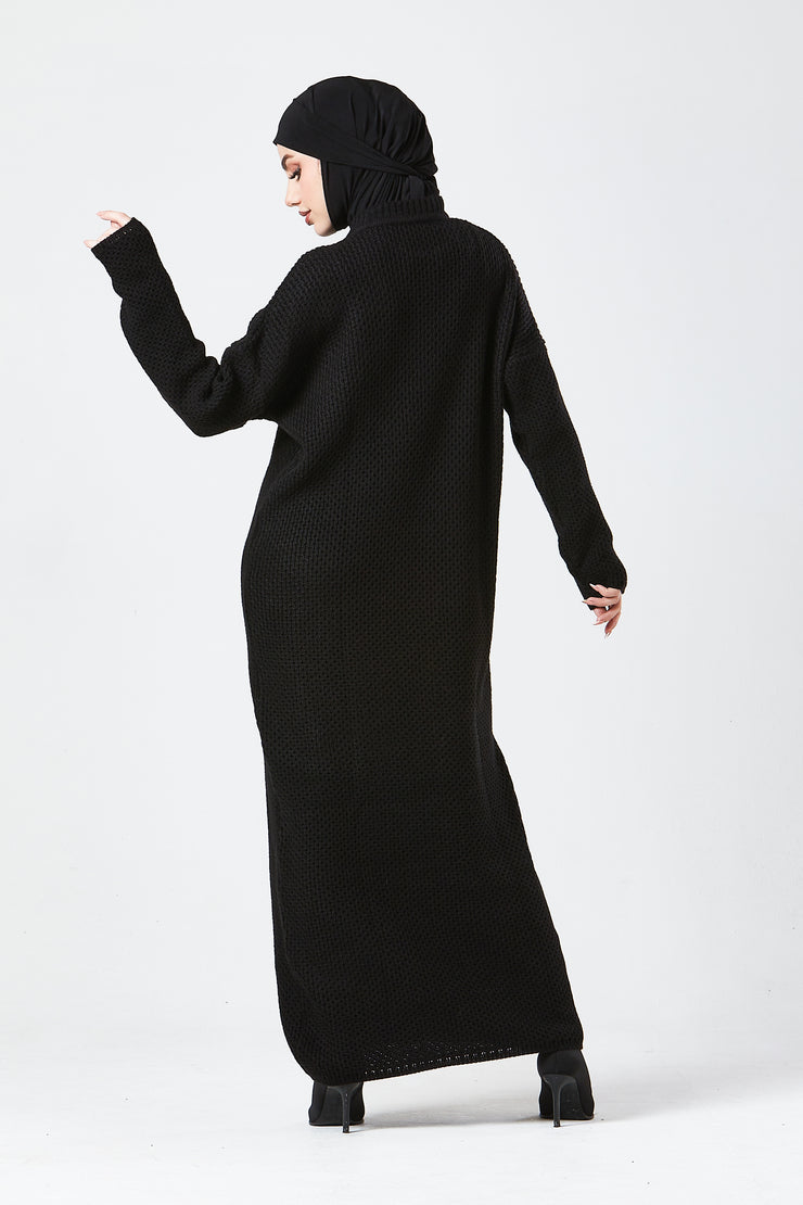 Black Textured Knit Maxi Dress