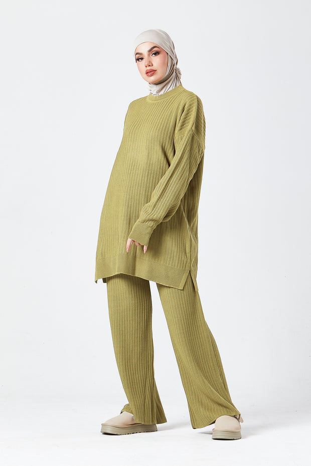 Olive Ribbed Knit Co-ord Set