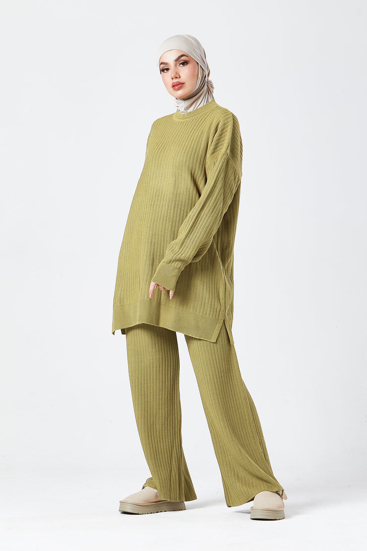Olive Ribbed Knit Co-ord Set